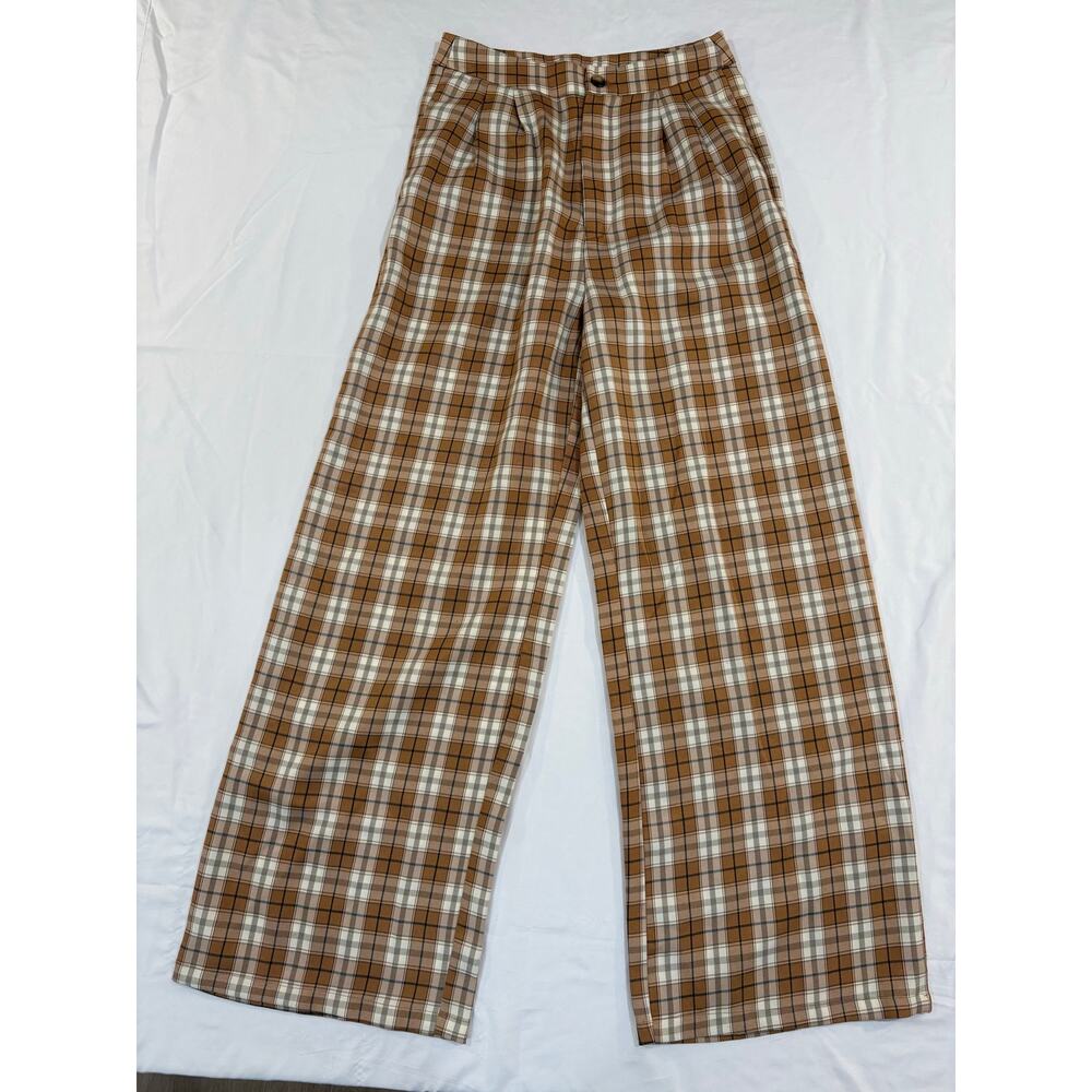 SHEIN Brown Plaid Wide Leg Pants